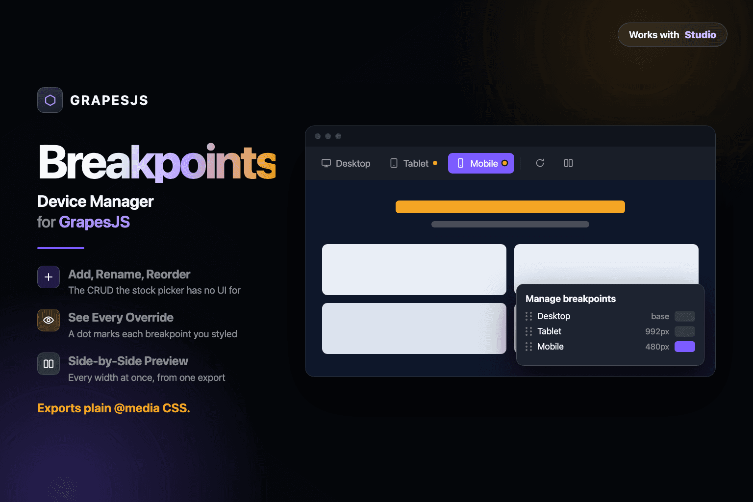 Responsive Pack — Breakpoint Manager for GrapesJS