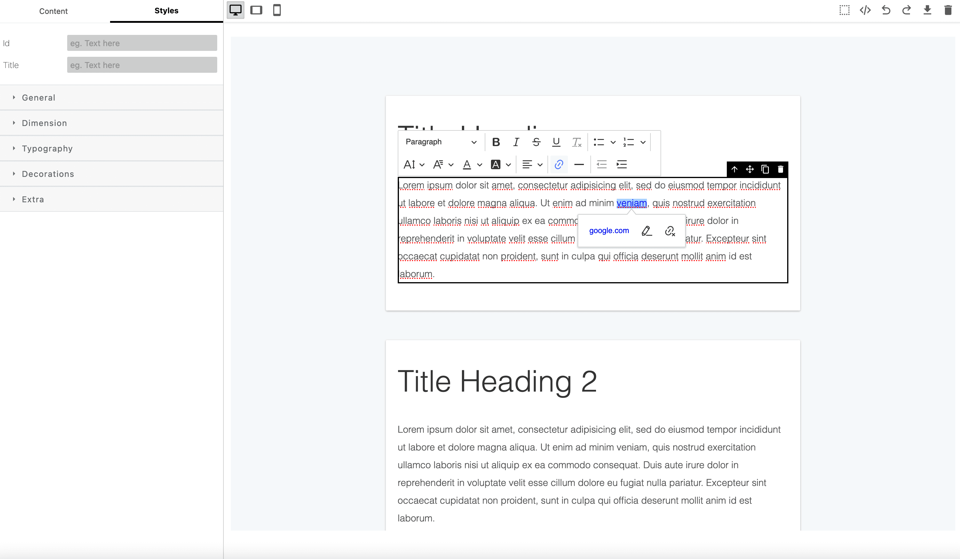 CKEditor 5 Inline Text Editor - choose the best sets of plugins and presets for GrapesJS