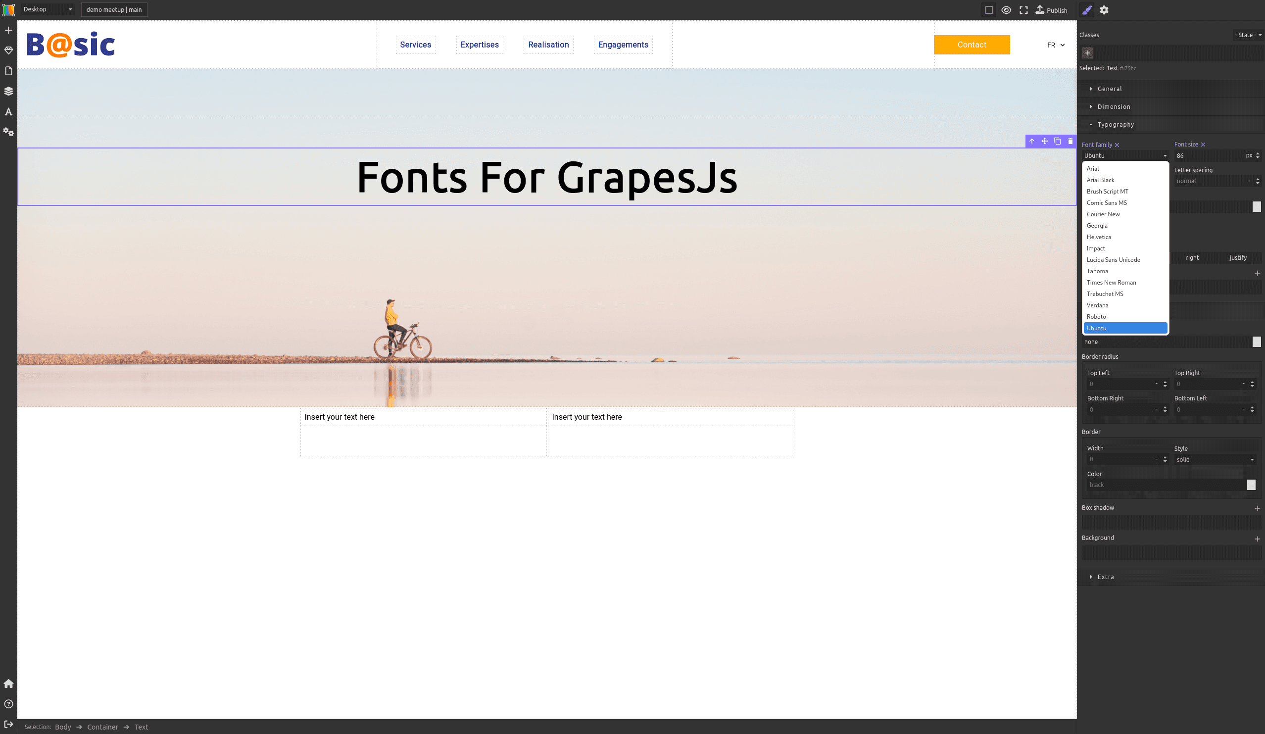 Custom Fonts - choose the best sets of plugins and presets for GrapesJS