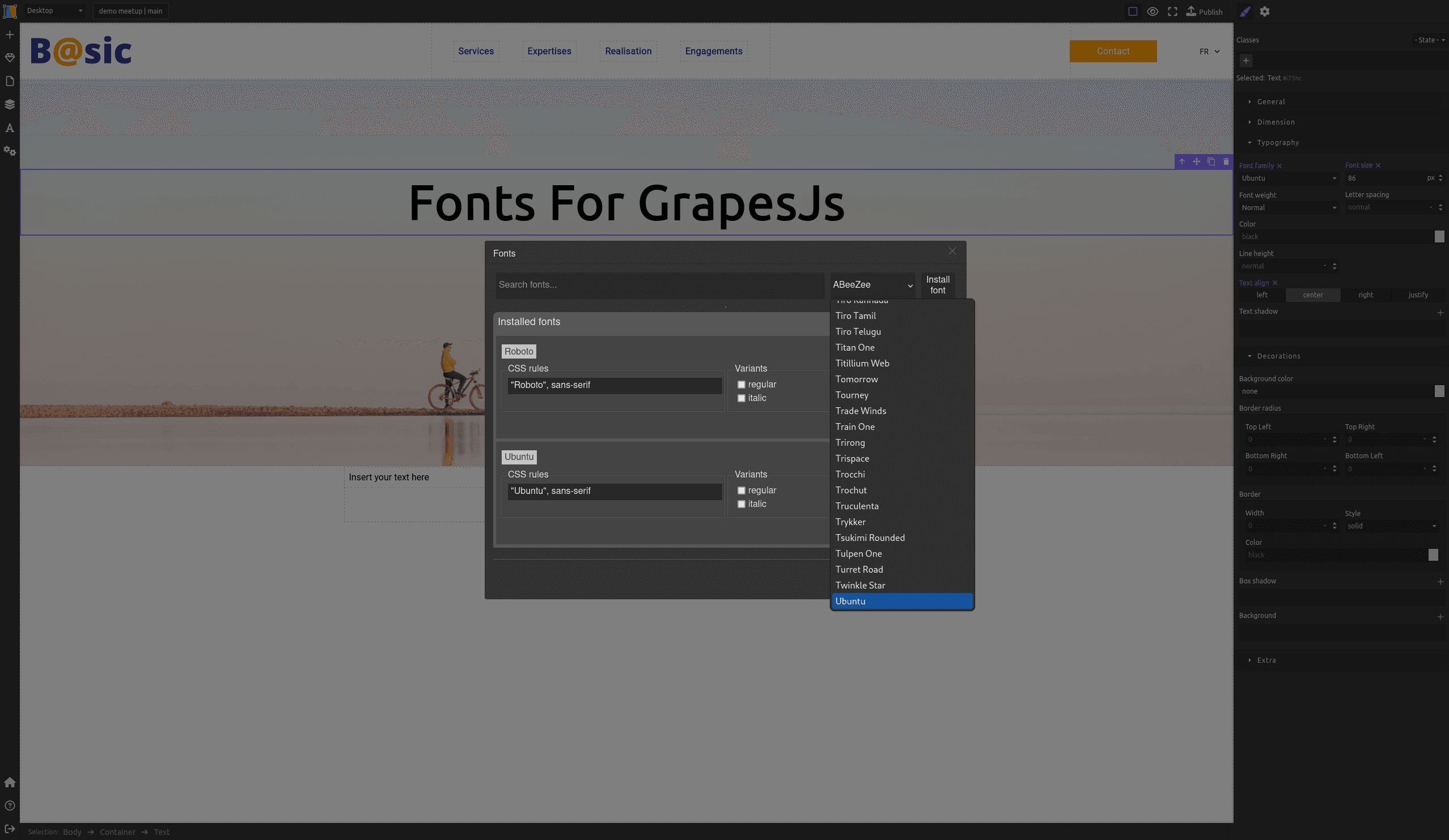 Custom Fonts - choose the best sets of plugins and presets for GrapesJS