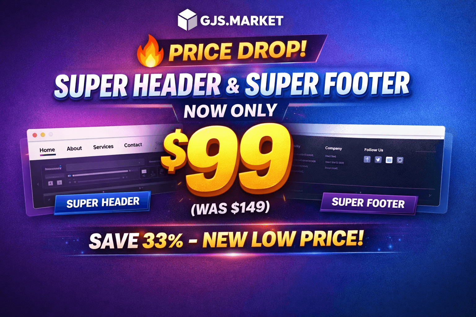 Super Header & Super Footer for GrapesJS — Now Only $99 for one