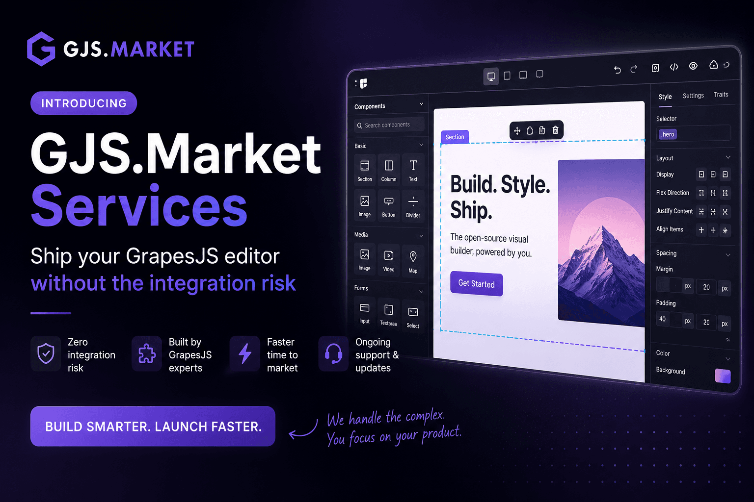 Introducing GJS.Market Services: ship your GrapesJS editor without the integration risk