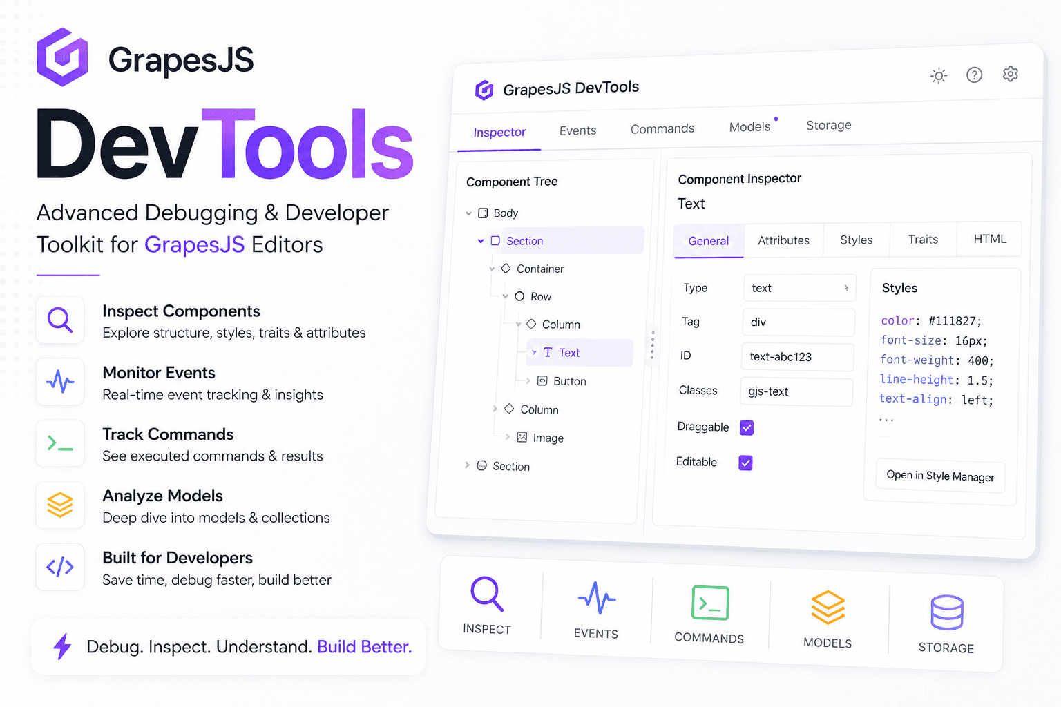 GrapesJS DevTools: A Developer Panel Inside Your Editor