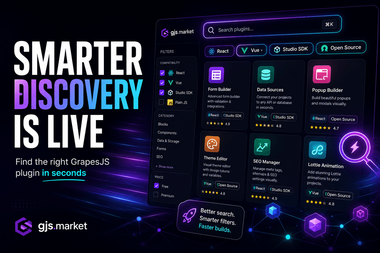 Find the Right GrapesJS Plugin in Seconds: Smarter Discovery Is Live
