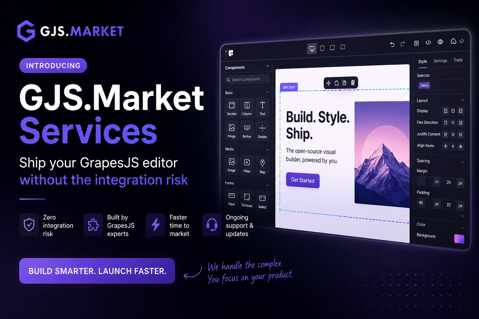 Introducing GJS.Market Services: ship your GrapesJS editor without the integration risk