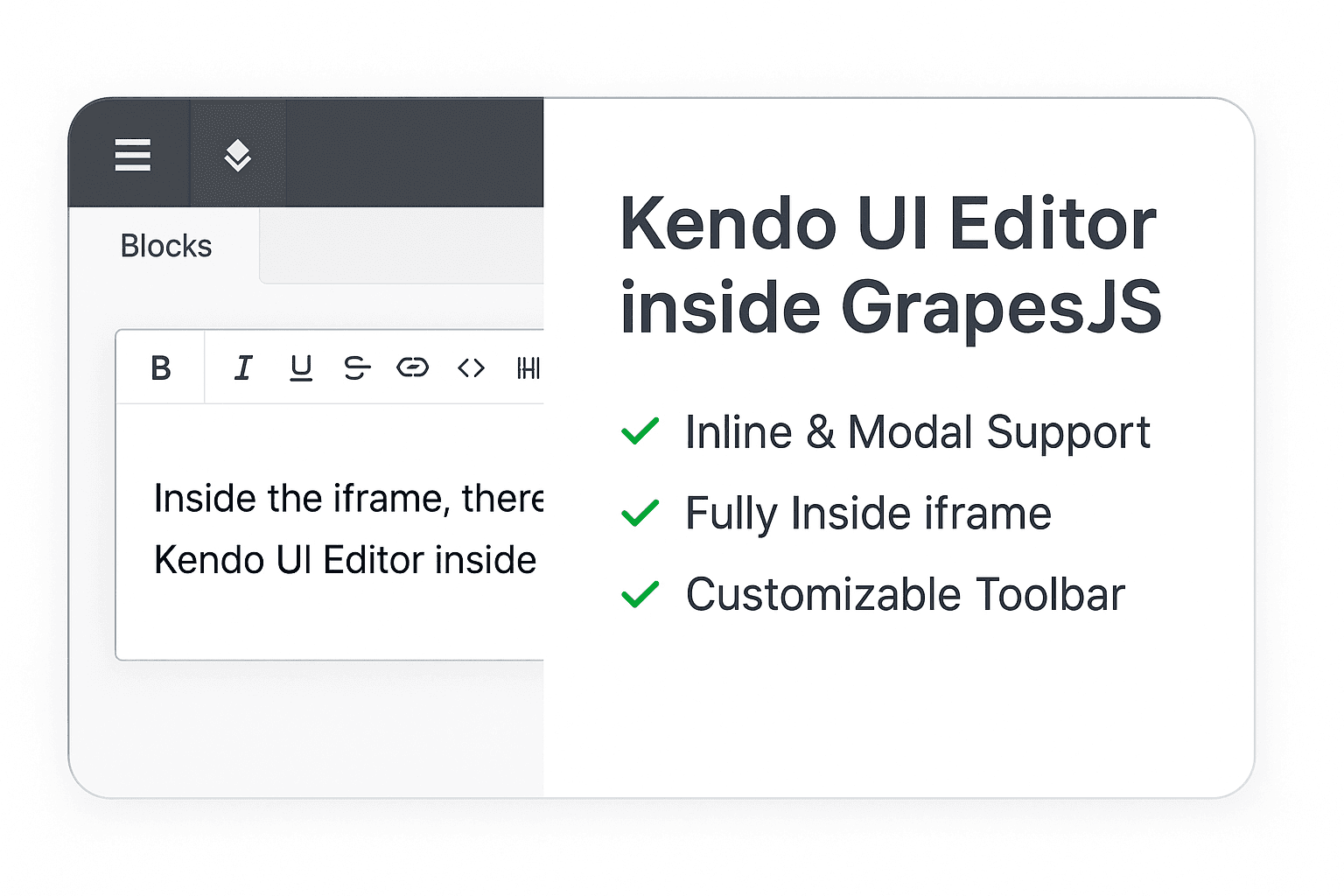 Kendo Rich Text Editor for GrapesJS