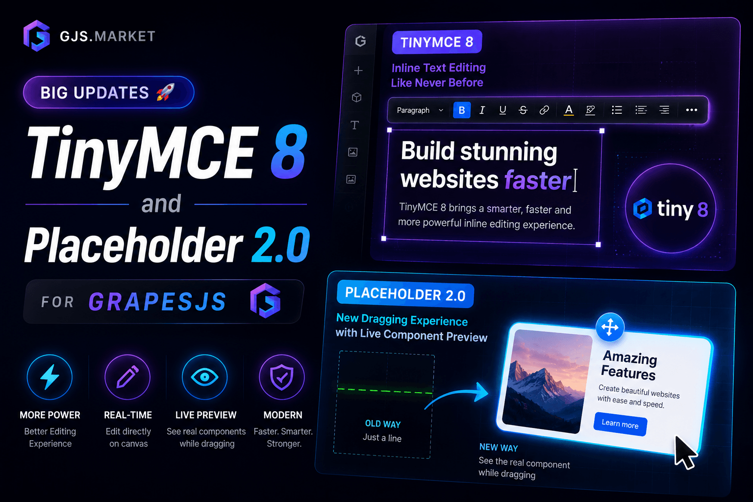Big Updates: TinyMCE 8 and Placeholder 2.0 for GrapesJS