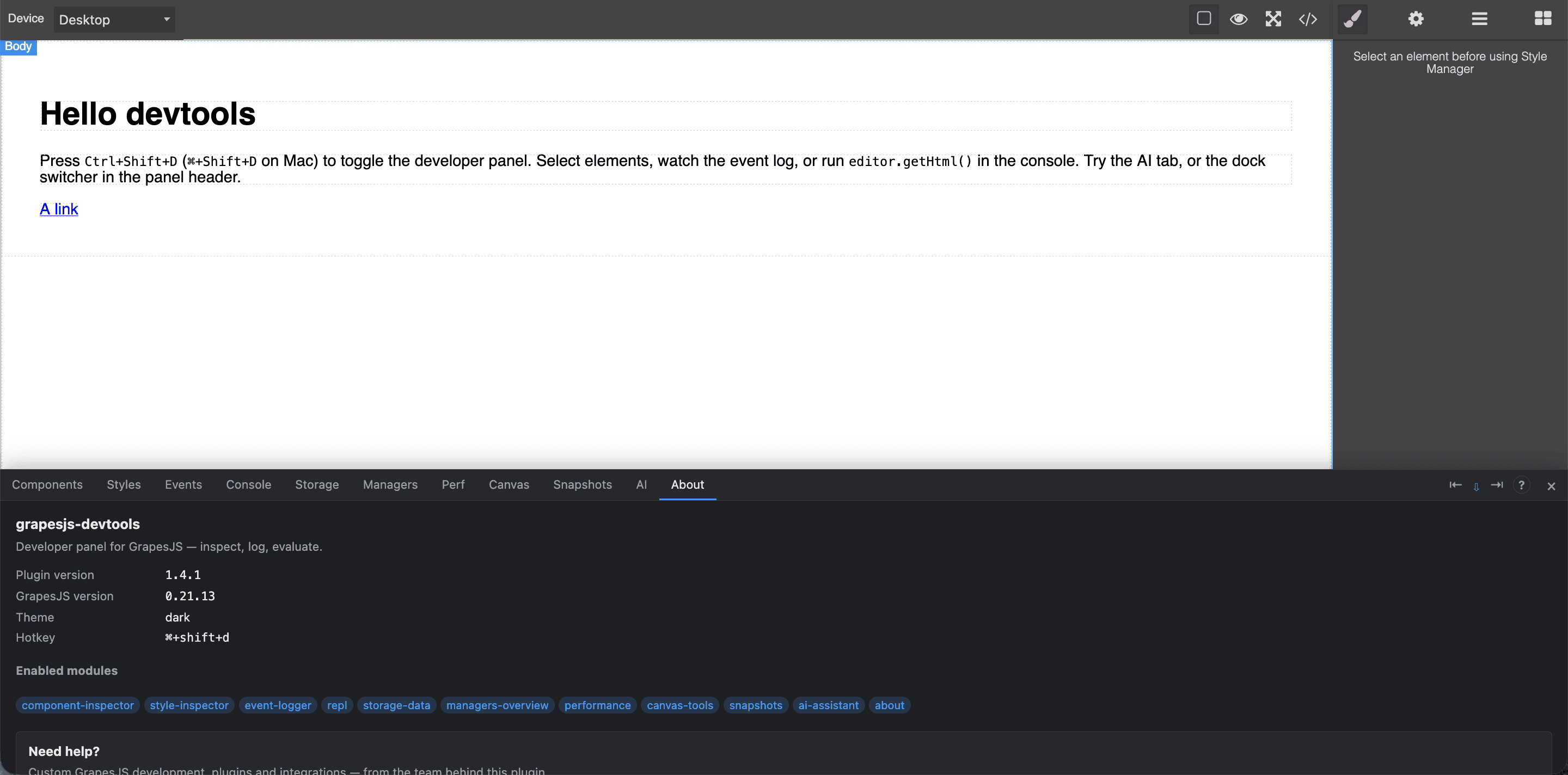 grapesjs-devtools live demo